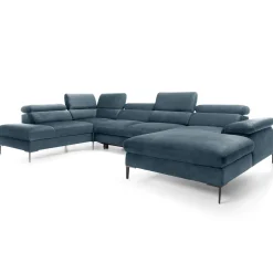 Garnero Arredamenti Divani Angolari|Divani Letto-Divano letto regolabile angolare sinistro 5 posti 353x214cm tessuto azzurro Calmora Tessuto Vellutato Vogue Azzurro