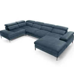 Garnero Arredamenti Divani Angolari|Divani Letto-Divano letto regolabile angolare sinistro 5 posti 353x214cm tessuto azzurro Calmora Tessuto Vellutato Vogue Azzurro