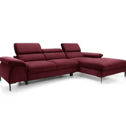 Garnero Arredamenti Divani Angolari|Divani Letto-Divano letto regolabile angolare destra 4 posti 288x182cm tessuto rosso bordeaux Loungey Tessuto Vellutato Vogue Bordeaux