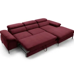 Garnero Arredamenti Divani Angolari|Divani Letto-Divano letto regolabile angolare destra 4 posti 288x182cm tessuto rosso bordeaux Loungey Tessuto Vellutato Vogue Bordeaux