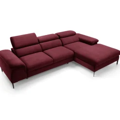 Garnero Arredamenti Divani Angolari|Divani Letto-Divano letto regolabile angolare destra 4 posti 288x182cm tessuto rosso bordeaux Loungey Tessuto Vellutato Vogue Bordeaux