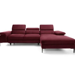 Garnero Arredamenti Divani Angolari|Divani Letto-Divano letto regolabile angolare destra 4 posti 288x182cm tessuto rosso bordeaux Loungey Tessuto Vellutato Vogue Bordeaux