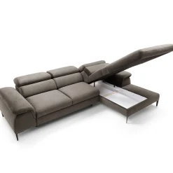 Garnero Arredamenti Divani Angolari|Divani Letto-Divano letto regolabile angolare destra 4 posti 288x182cm tessuto beige Loungey Tessuto Vellutato Vogue Beige