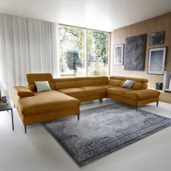 Garnero Arredamenti Divani Angolari|Divani Letto-Divano letto regolabile angolare destro 5 posti 353x214cm tessuto giallo senape Calmora Tessuto Vellutato Vogue Giallo Senape