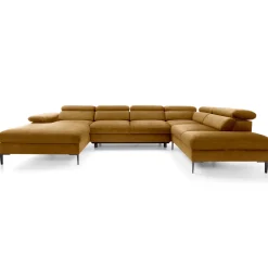 Garnero Arredamenti Divani Angolari|Divani Letto-Divano letto regolabile angolare destro 5 posti 353x214cm tessuto giallo senape Calmora Tessuto Vellutato Vogue Giallo Senape