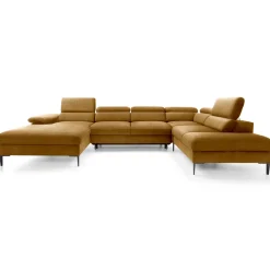 Garnero Arredamenti Divani Angolari|Divani Letto-Divano letto regolabile angolare destro 5 posti 353x214cm tessuto giallo senape Calmora Tessuto Vellutato Vogue Giallo Senape