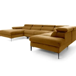 Garnero Arredamenti Divani Angolari|Divani Letto-Divano letto regolabile angolare destro 5 posti 353x214cm tessuto giallo senape Calmora Tessuto Vellutato Vogue Giallo Senape