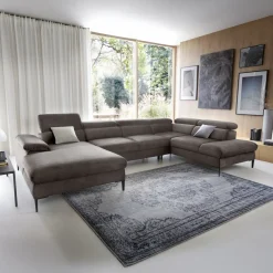Garnero Arredamenti Divani Angolari|Divani Letto-Divano letto regolabile angolare destro 5 posti 353x214cm tessuto tortora scuro Calmora Tessuto Vellutato Vogue Tortora Scuro