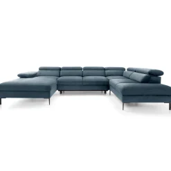 Garnero Arredamenti Divani Angolari|Divani Letto-Divano letto regolabile angolare destro 5 posti 353x214cm tessuto azzurro Calmora Tessuto Vellutato Vogue Azzurro