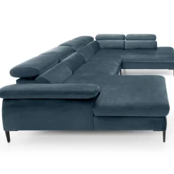 Garnero Arredamenti Divani Angolari|Divani Letto-Divano letto regolabile angolare destro 5 posti 353x214cm tessuto azzurro Calmora Tessuto Vellutato Vogue Azzurro