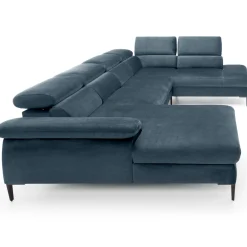 Garnero Arredamenti Divani Angolari|Divani Letto-Divano letto regolabile angolare destro 5 posti 353x214cm tessuto azzurro Calmora Tessuto Vellutato Vogue Azzurro