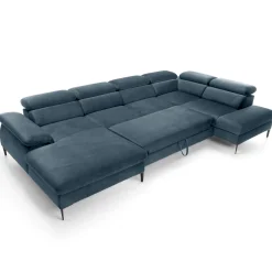 Garnero Arredamenti Divani Angolari|Divani Letto-Divano letto regolabile angolare destro 5 posti 353x214cm tessuto azzurro Calmora Tessuto Vellutato Vogue Azzurro
