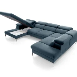 Garnero Arredamenti Divani Angolari|Divani Letto-Divano letto regolabile angolare destro 5 posti 353x214cm tessuto azzurro Calmora Tessuto Vellutato Vogue Azzurro
