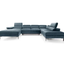 Garnero Arredamenti Divani Angolari|Divani Letto-Divano letto regolabile angolare destro 5 posti 353x214cm tessuto azzurro Calmora Tessuto Vellutato Vogue Azzurro