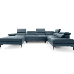 Garnero Arredamenti Divani Angolari|Divani Letto-Divano letto regolabile angolare destro 5 posti 353x214cm tessuto azzurro Calmora Tessuto Vellutato Vogue Azzurro