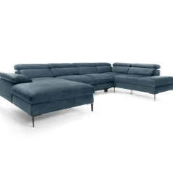 Garnero Arredamenti Divani Angolari|Divani Letto-Divano letto regolabile angolare destro 5 posti 353x214cm tessuto azzurro Calmora Tessuto Vellutato Vogue Azzurro