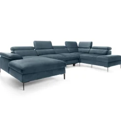 Garnero Arredamenti Divani Angolari|Divani Letto-Divano letto regolabile angolare destro 5 posti 353x214cm tessuto azzurro Calmora Tessuto Vellutato Vogue Azzurro
