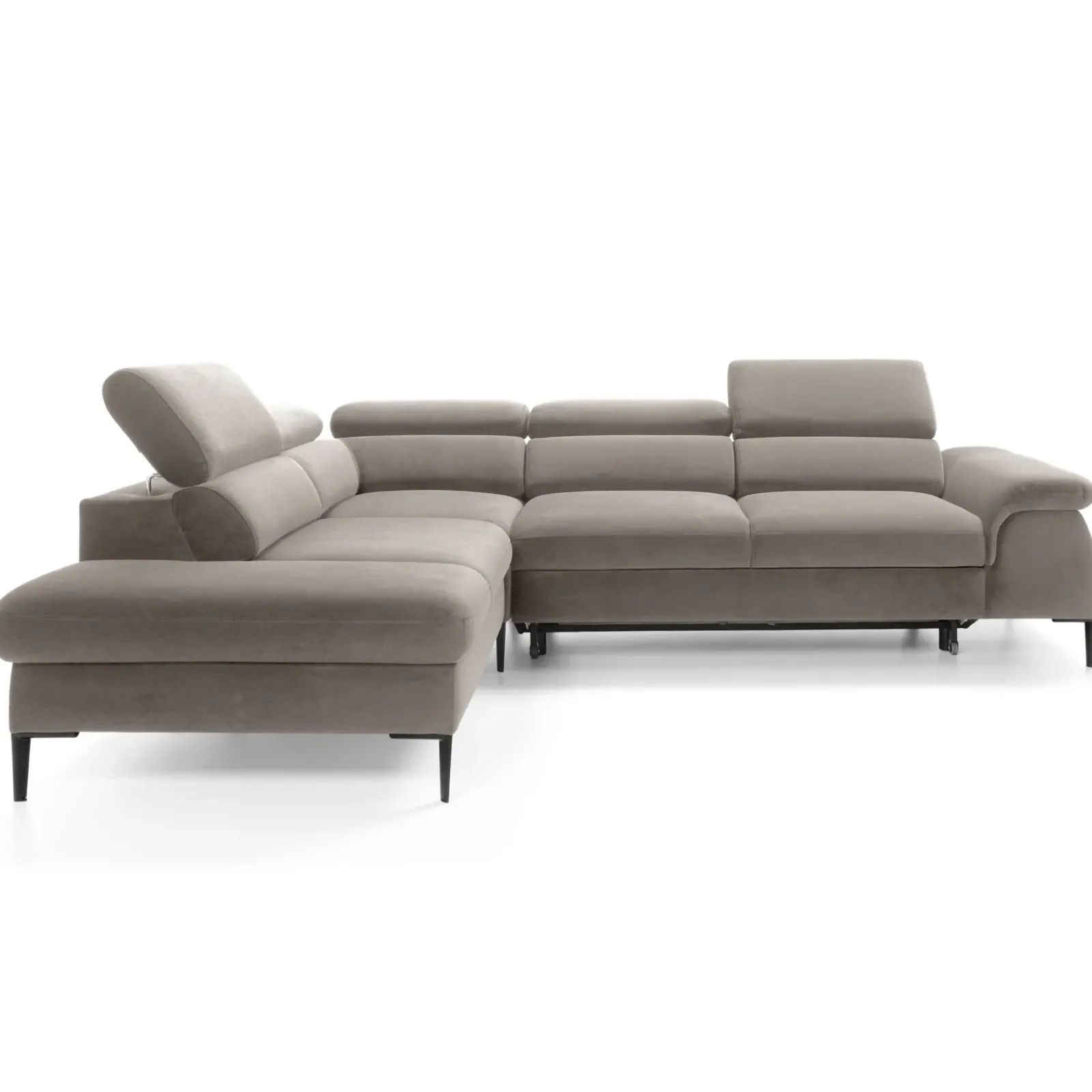 Garnero Arredamenti Divani Angolari|Divani Letto-Divano letto regolabile angolare sinistra 5 posti 280x214cm tessuto tortora Snuggity Tessuto Vellutato Vogue Tortora