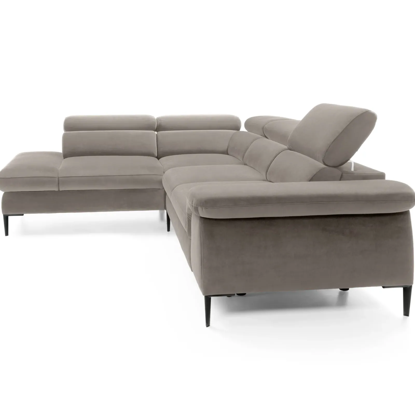 Garnero Arredamenti Divani Angolari|Divani Letto-Divano letto regolabile angolare sinistra 5 posti 280x214cm tessuto tortora Snuggity Tessuto Vellutato Vogue Tortora