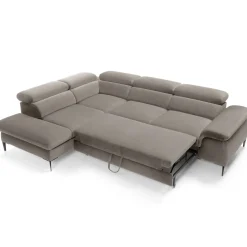 Garnero Arredamenti Divani Angolari|Divani Letto-Divano letto regolabile angolare sinistra 5 posti 280x214cm tessuto tortora Snuggity Tessuto Vellutato Vogue Tortora