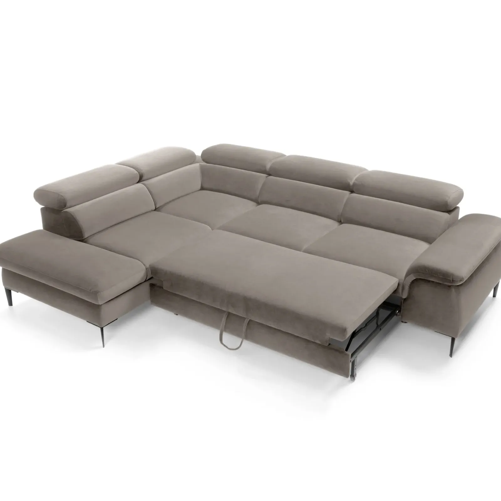 Garnero Arredamenti Divani Angolari|Divani Letto-Divano letto regolabile angolare sinistra 5 posti 280x214cm tessuto tortora Snuggity Tessuto Vellutato Vogue Tortora