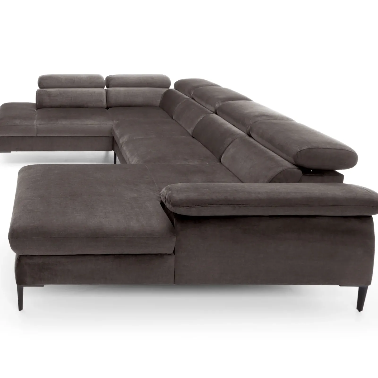 Garnero Arredamenti Divani Angolari|Divani Letto-Divano letto regolabile angolare sinistro 5 posti 353x214cm tessuto tortora scuro Calmora Tessuto Vellutato Vogue Tortora Scuro