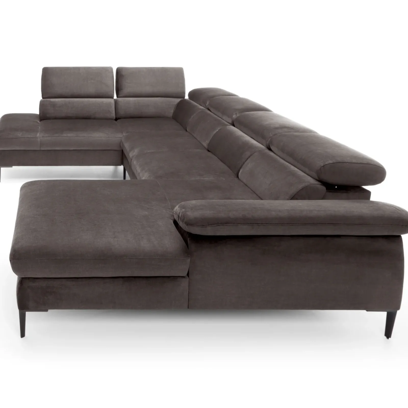 Garnero Arredamenti Divani Angolari|Divani Letto-Divano letto regolabile angolare sinistro 5 posti 353x214cm tessuto tortora scuro Calmora Tessuto Vellutato Vogue Tortora Scuro