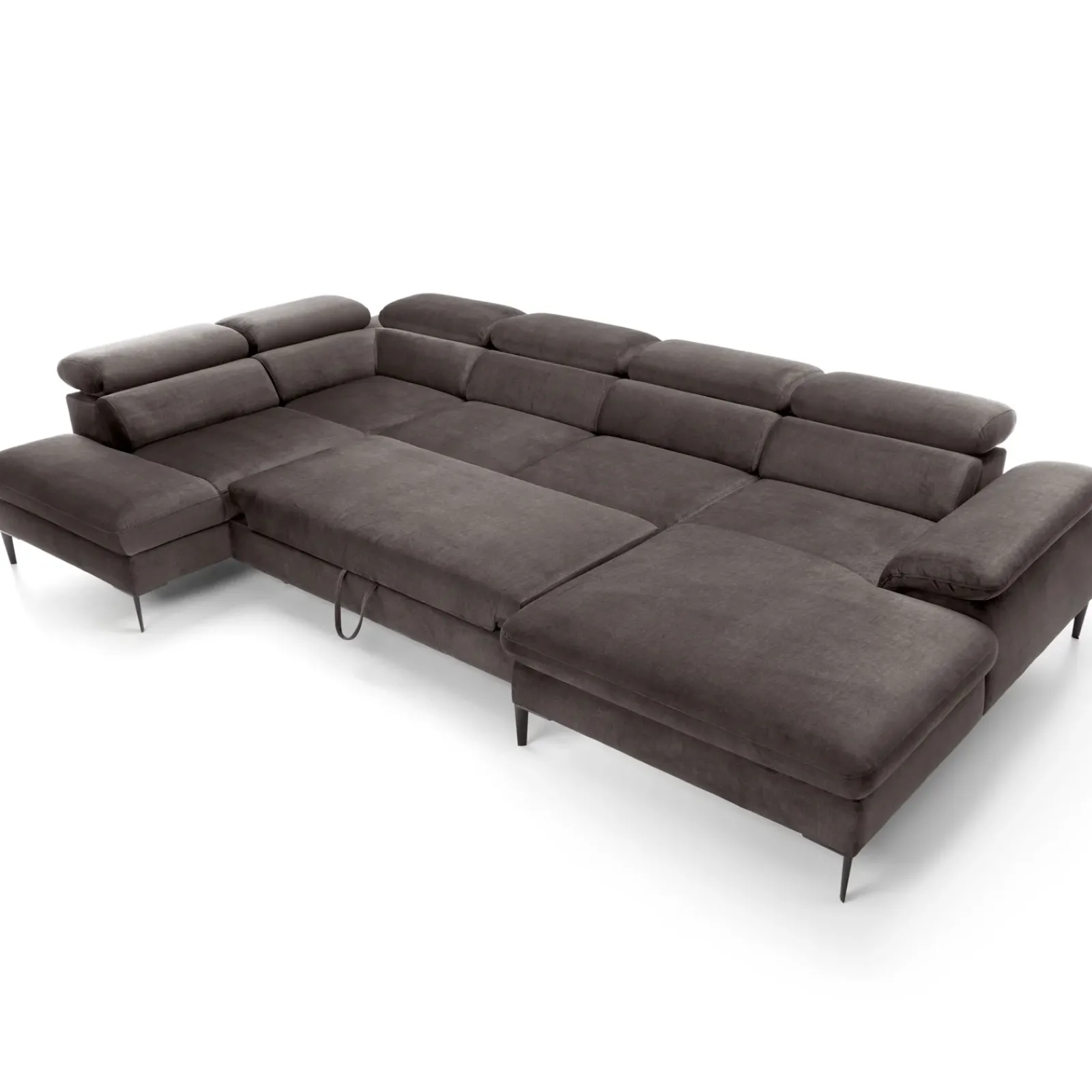 Garnero Arredamenti Divani Angolari|Divani Letto-Divano letto regolabile angolare sinistro 5 posti 353x214cm tessuto tortora scuro Calmora Tessuto Vellutato Vogue Tortora Scuro