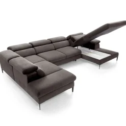 Garnero Arredamenti Divani Angolari|Divani Letto-Divano letto regolabile angolare sinistro 5 posti 353x214cm tessuto tortora scuro Calmora Tessuto Vellutato Vogue Tortora Scuro