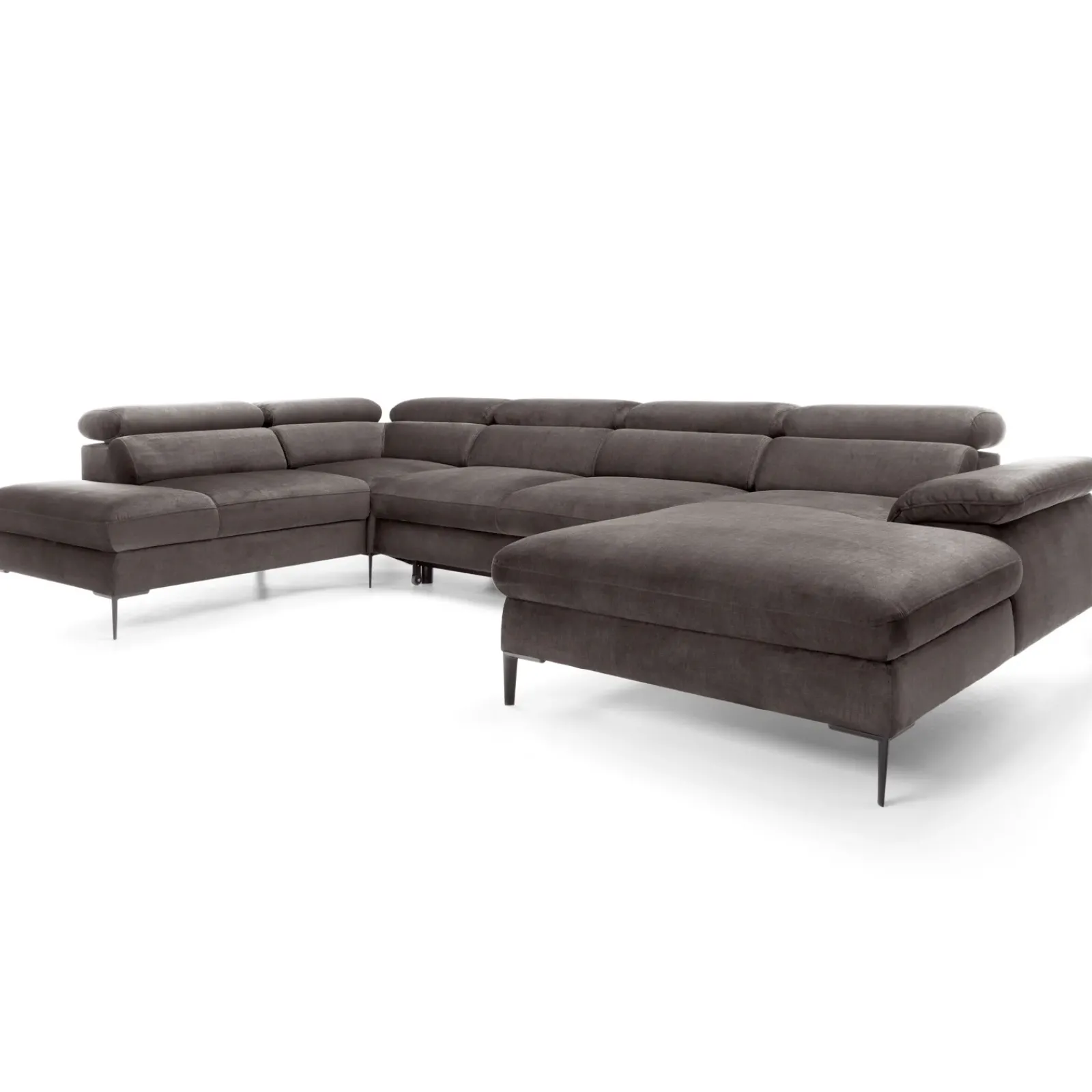 Garnero Arredamenti Divani Angolari|Divani Letto-Divano letto regolabile angolare sinistro 5 posti 353x214cm tessuto tortora scuro Calmora Tessuto Vellutato Vogue Tortora Scuro