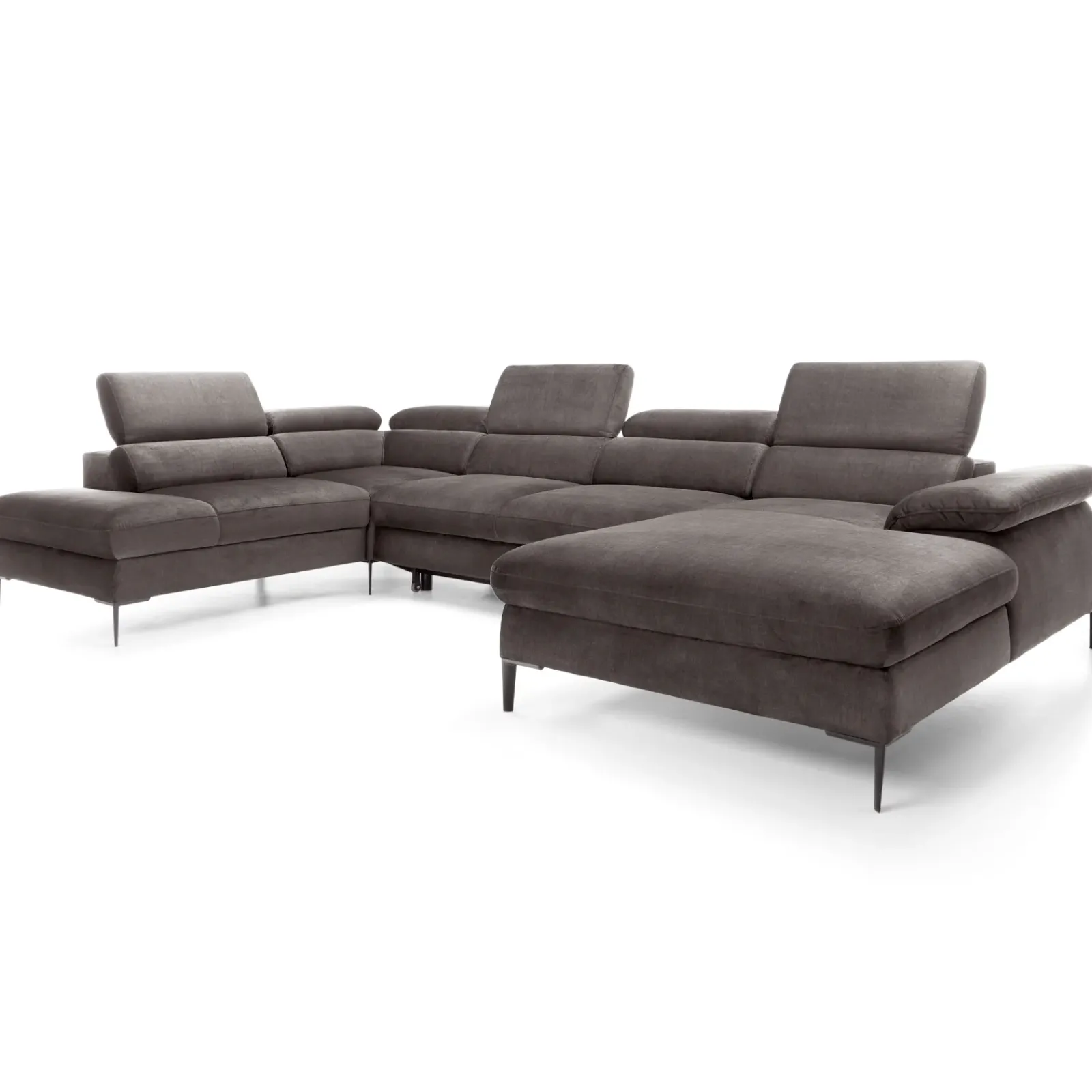 Garnero Arredamenti Divani Angolari|Divani Letto-Divano letto regolabile angolare sinistro 5 posti 353x214cm tessuto tortora scuro Calmora Tessuto Vellutato Vogue Tortora Scuro