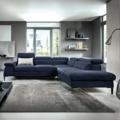 Garnero Arredamenti Divani Angolari|Divani Letto-Divano letto regolabile angolare destra 5 posti 280x214cm tessuto blu Snuggity Tessuto Vellutato Vogue Blu