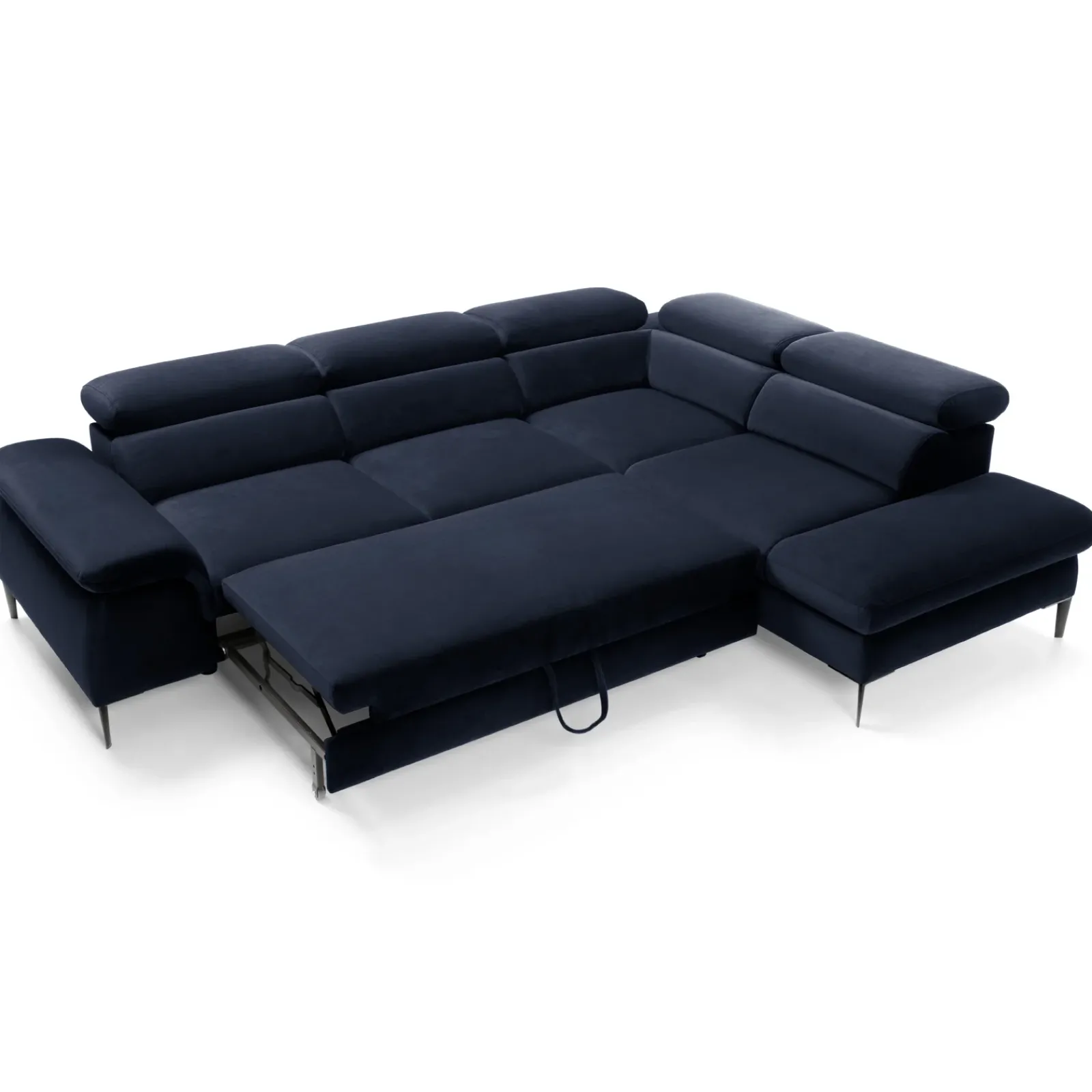 Garnero Arredamenti Divani Angolari|Divani Letto-Divano letto regolabile angolare destra 5 posti 280x214cm tessuto blu Snuggity Tessuto Vellutato Vogue Blu