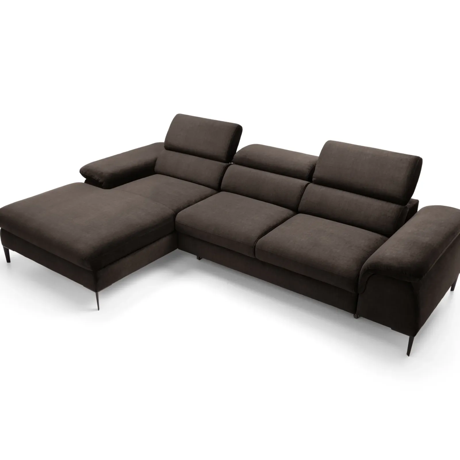 Garnero Arredamenti Divani Angolari|Divani Letto-Divano letto regolabile angolare sinistra 4 posti 288x182cm tessuto marrone Loungey Tessuto Vellutato Vogue Marrone