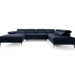 Garnero Arredamenti Divani Angolari|Divani Letto-Divano letto regolabile angolare destro 5 posti 353x214cm tessuto blu Calmora Tessuto Vellutato Vogue Blu