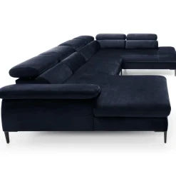 Garnero Arredamenti Divani Angolari|Divani Letto-Divano letto regolabile angolare destro 5 posti 353x214cm tessuto blu Calmora Tessuto Vellutato Vogue Blu