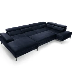 Garnero Arredamenti Divani Angolari|Divani Letto-Divano letto regolabile angolare destro 5 posti 353x214cm tessuto blu Calmora Tessuto Vellutato Vogue Blu