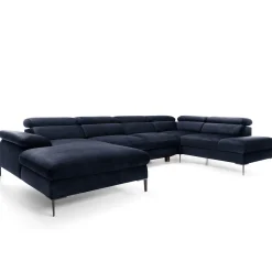 Garnero Arredamenti Divani Angolari|Divani Letto-Divano letto regolabile angolare destro 5 posti 353x214cm tessuto blu Calmora Tessuto Vellutato Vogue Blu