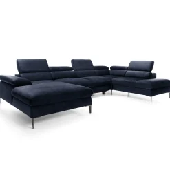 Garnero Arredamenti Divani Angolari|Divani Letto-Divano letto regolabile angolare destro 5 posti 353x214cm tessuto blu Calmora Tessuto Vellutato Vogue Blu