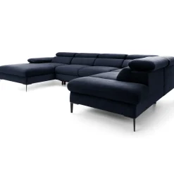 Garnero Arredamenti Divani Angolari|Divani Letto-Divano letto regolabile angolare destro 5 posti 353x214cm tessuto blu Calmora Tessuto Vellutato Vogue Blu