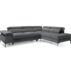 Garnero Arredamenti Divani Angolari|Divani Letto-Divano letto regolabile angolare destra 5 posti 280x214cm tessuto grigio Snuggity Tessuto Vellutato Vogue Grigio