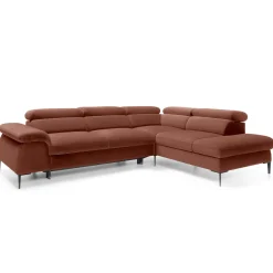 Garnero Arredamenti Divani Angolari|Divani Letto-Divano letto regolabile angolare destra 5 posti 280x214cm tessuto arancio corallo Snuggity Tessuto Vellutato Vogue Corallo