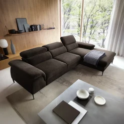 Garnero Arredamenti Divani Angolari|Divani Letto-Divano letto regolabile angolare destra 4 posti 288x182cm tessuto marrone Loungey Tessuto Vellutato Vogue Marrone