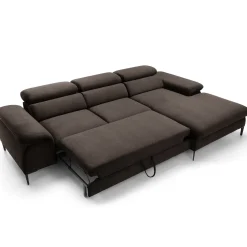 Garnero Arredamenti Divani Angolari|Divani Letto-Divano letto regolabile angolare destra 4 posti 288x182cm tessuto marrone Loungey Tessuto Vellutato Vogue Marrone