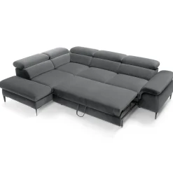 Garnero Arredamenti Divani Angolari|Divani Letto-Divano letto regolabile angolare sinistra 5 posti 280x214cm tessuto grigio Snuggity Tessuto Vellutato Vogue Grigio