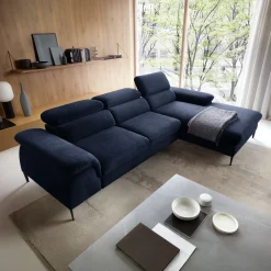 Garnero Arredamenti Divani Angolari|Divani Letto-Divano letto regolabile angolare destra 4 posti 288x182cm tessuto blu Loungey Tessuto Vellutato Vogue Blu