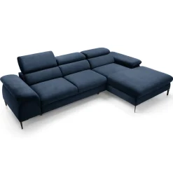 Garnero Arredamenti Divani Angolari|Divani Letto-Divano letto regolabile angolare destra 4 posti 288x182cm tessuto blu Loungey Tessuto Vellutato Vogue Blu