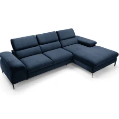 Garnero Arredamenti Divani Angolari|Divani Letto-Divano letto regolabile angolare destra 4 posti 288x182cm tessuto blu Loungey Tessuto Vellutato Vogue Blu