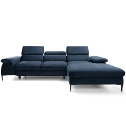 Garnero Arredamenti Divani Angolari|Divani Letto-Divano letto regolabile angolare destra 4 posti 288x182cm tessuto blu Loungey Tessuto Vellutato Vogue Blu