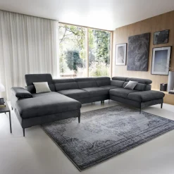 Garnero Arredamenti Divani Angolari|Divani Letto-Divano letto regolabile angolare destro 5 posti 353x214cm tessuto grigio scuro Calmora Tessuto Vellutato Vogue Grigio Scuro